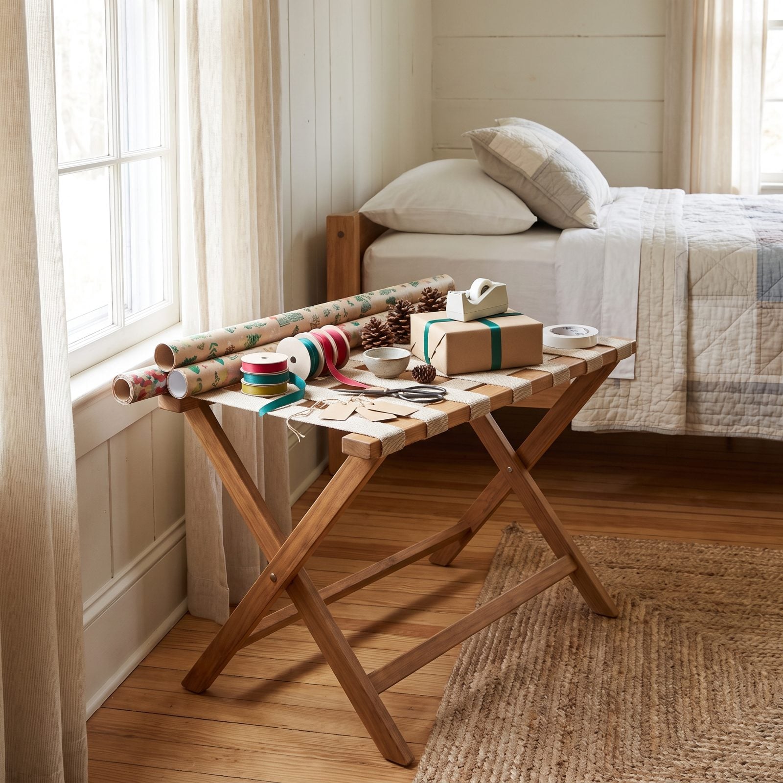 The Guest Room Luggage Rack, Now a Gift Staging Table