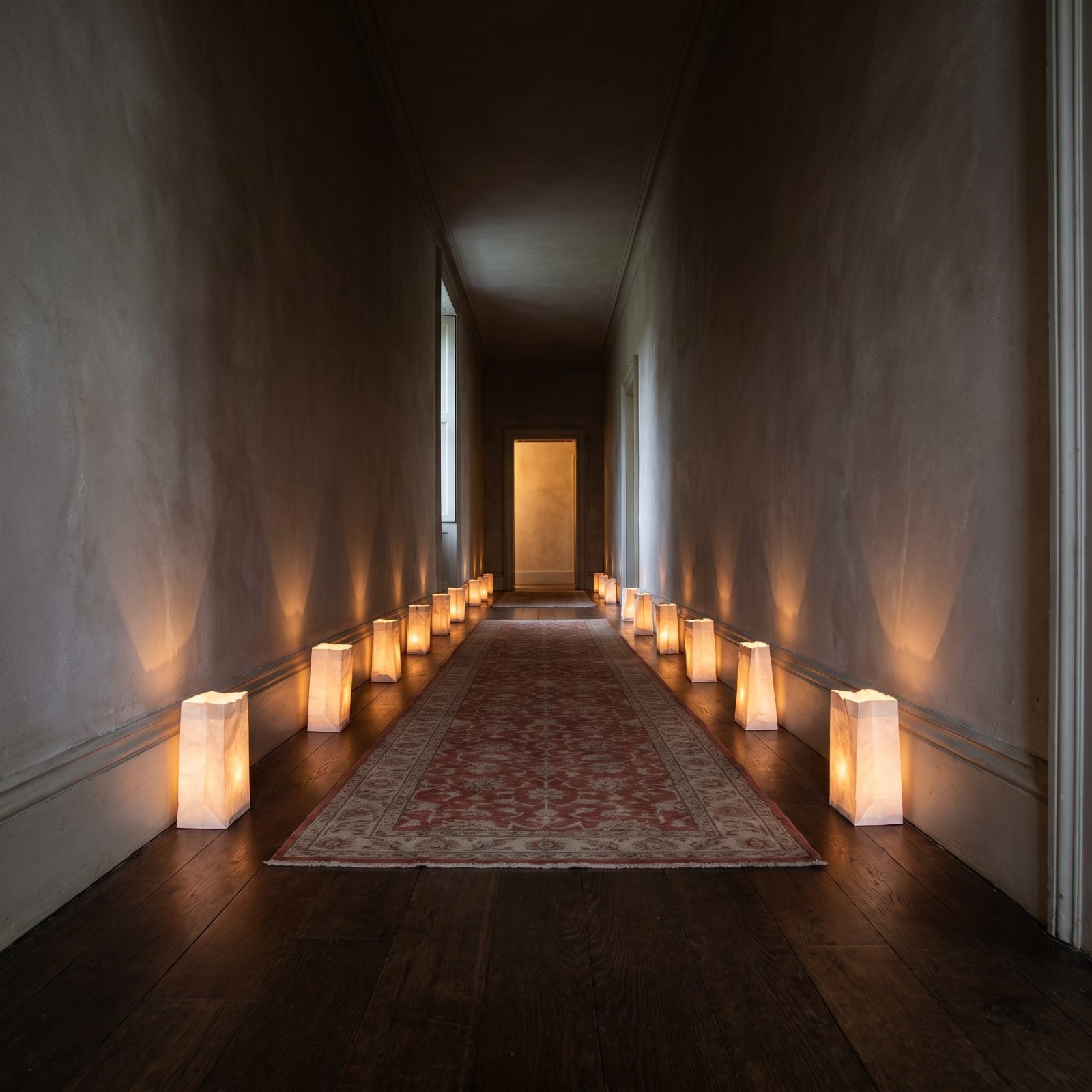 A Hallway Guided by Luminaries at Floor Level