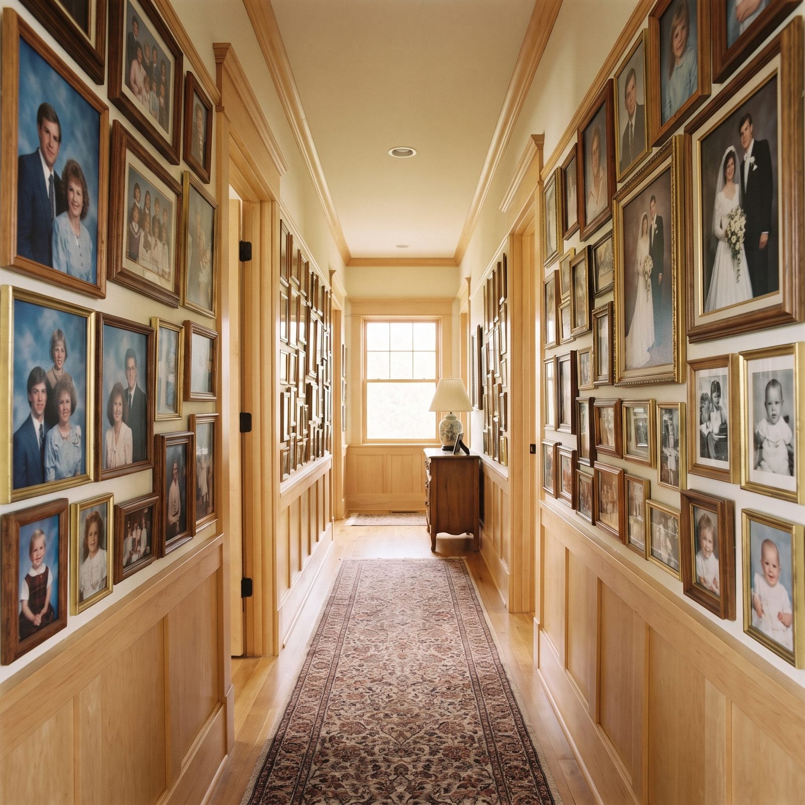 The Hallway Lined With Framed Family Photos