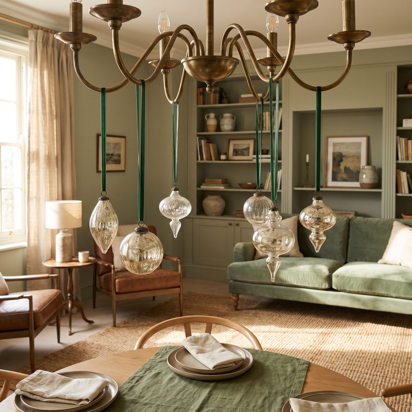 Hang a Few Ornaments From the Dining Chandelier
