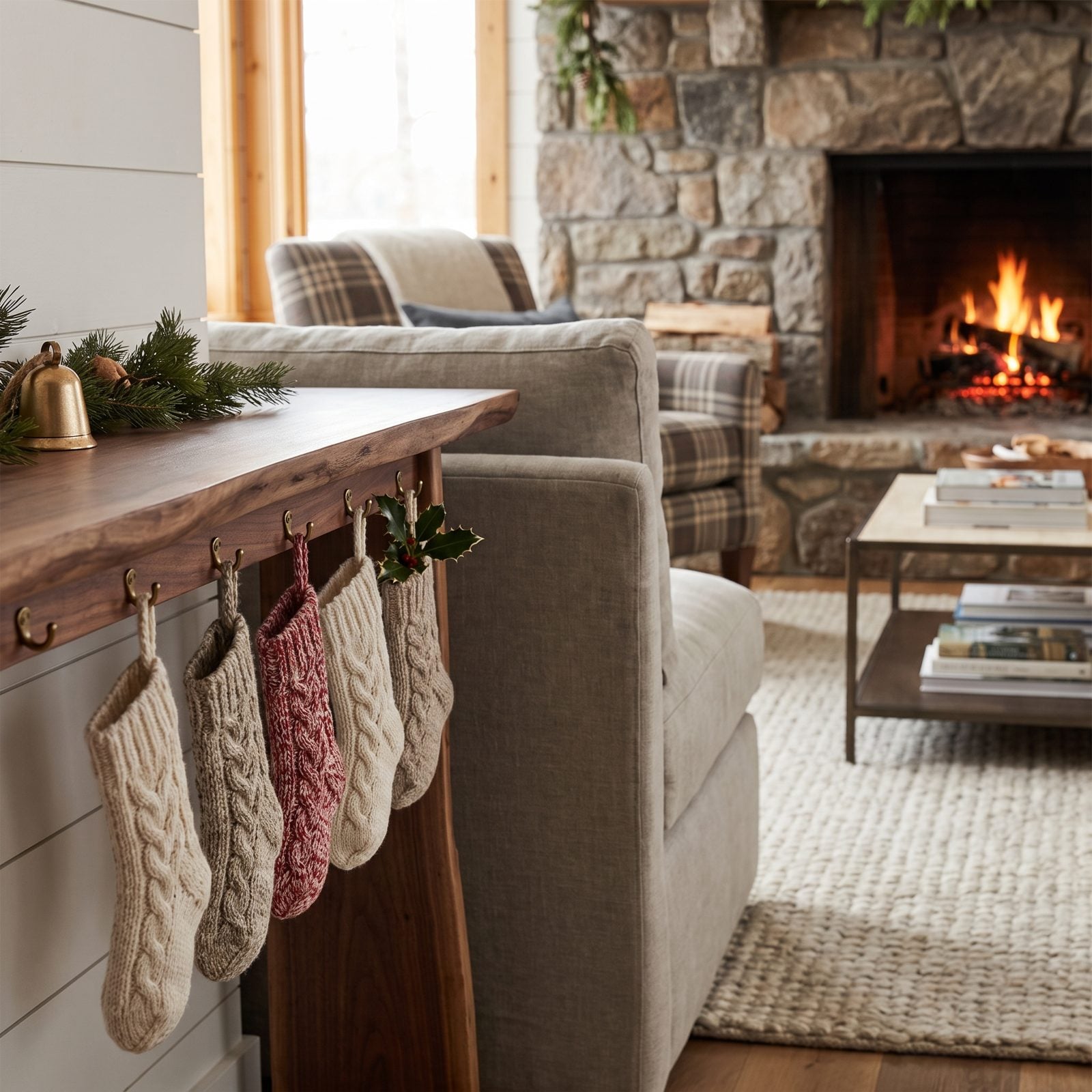 Hang a Row of Tiny Stockings Beneath a Console Table
