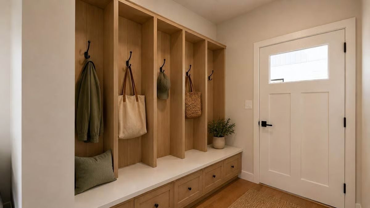 Locker-Style Mudroom Built for Five Hooks and Zero Excuses