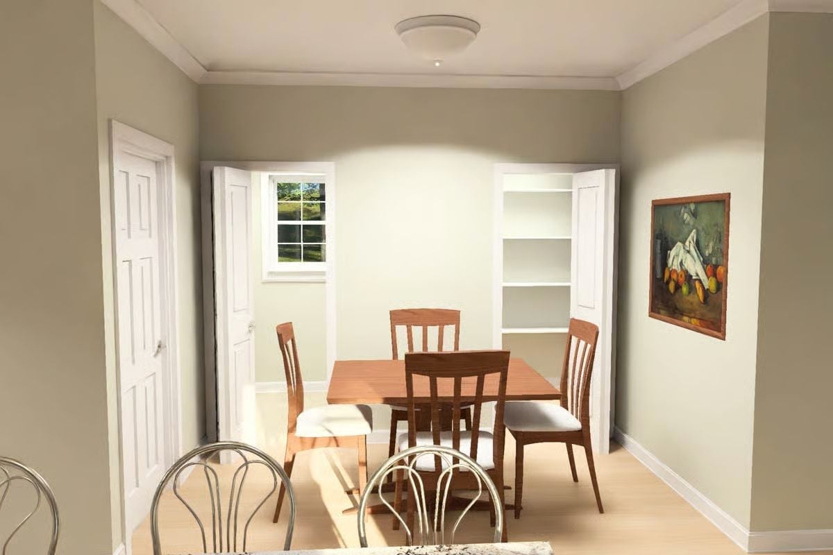Built-In Shelves, Warm Wood, and a Cézanne That Earns Its Place