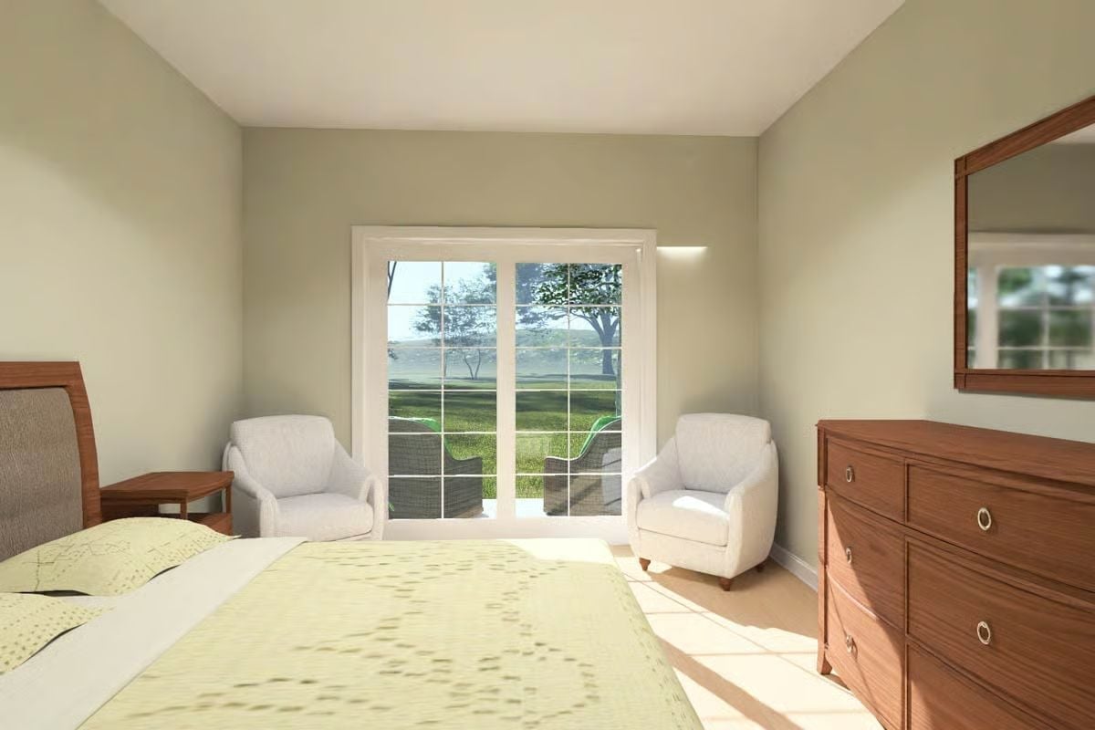 Sliding Glass Doors and Two Chairs Pointed Straight at the Yard