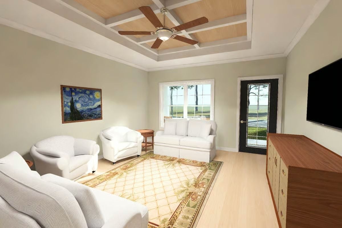 Van Gogh on the Wall and a Coffered Ceiling That Does the Heavy Lifting