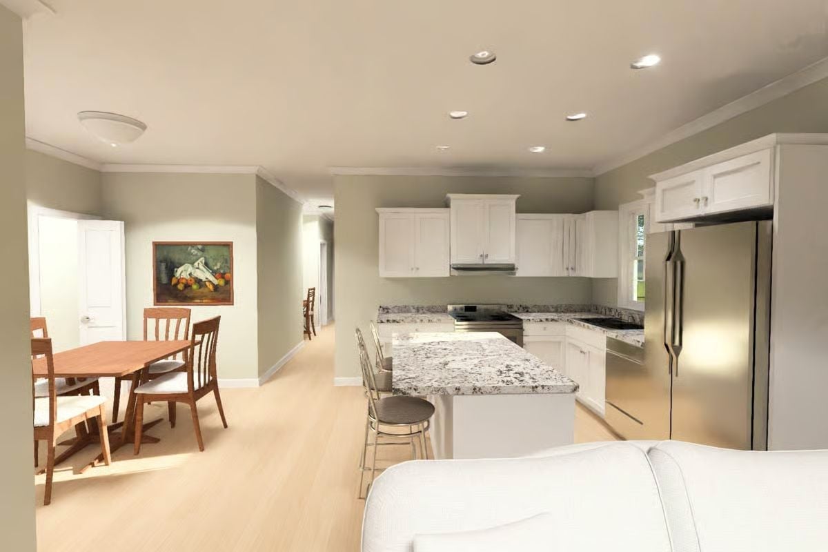 White Cabinets, Granite Counters, and an Island Built for Two