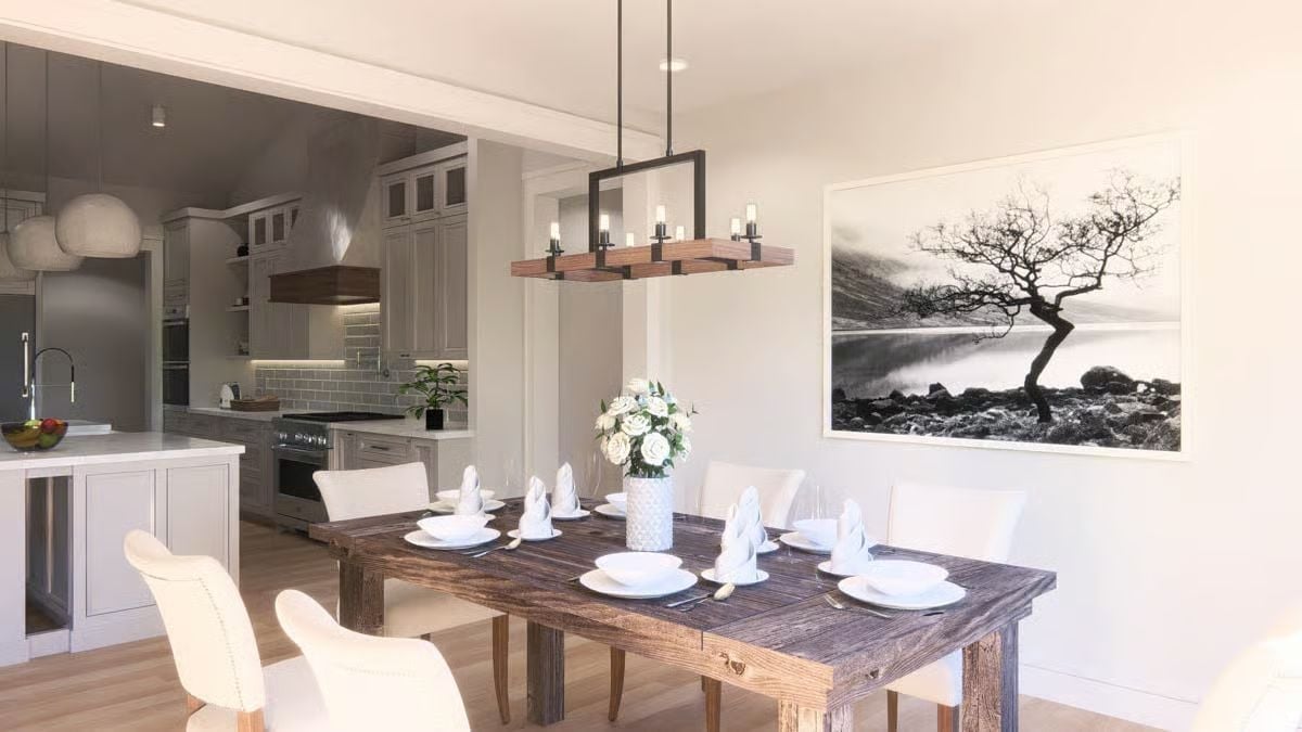 Reclaimed Wood Table Anchors a Dining Room That Earns Its Farmhouse Label