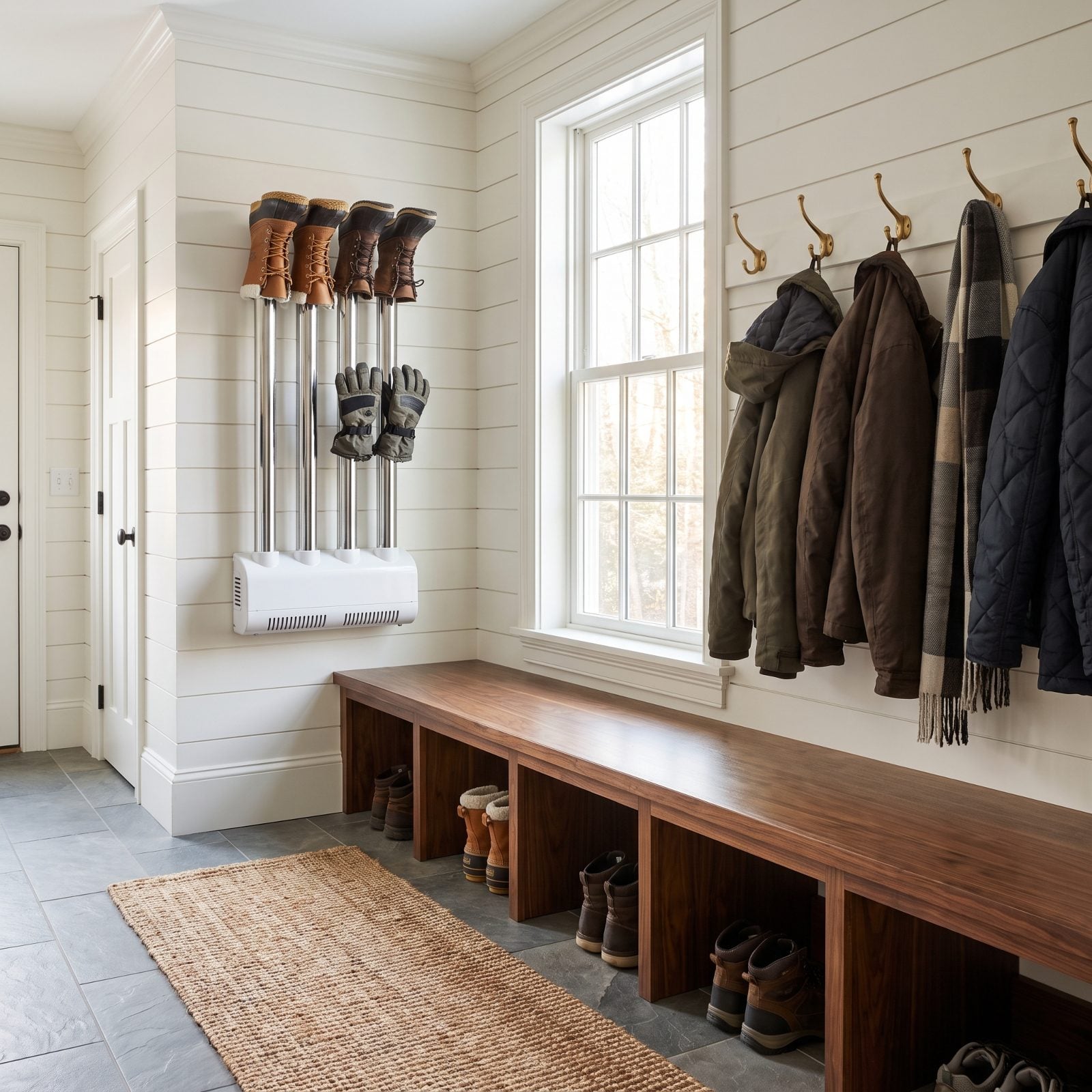A Heated Boot Dryer Permanently Installed in the Mudroom