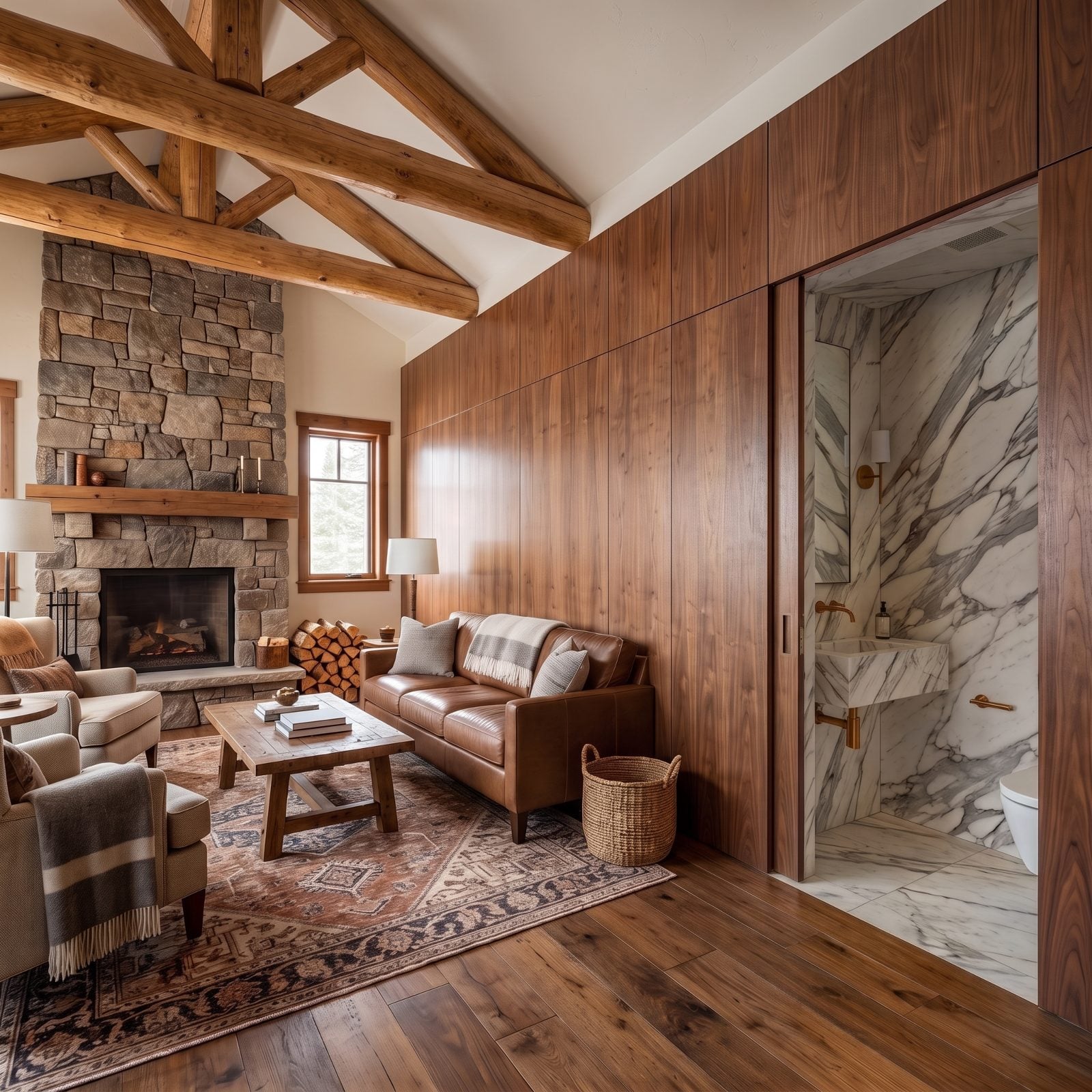 Hidden Behind Walnut Panels, a Marble Surprise Inside