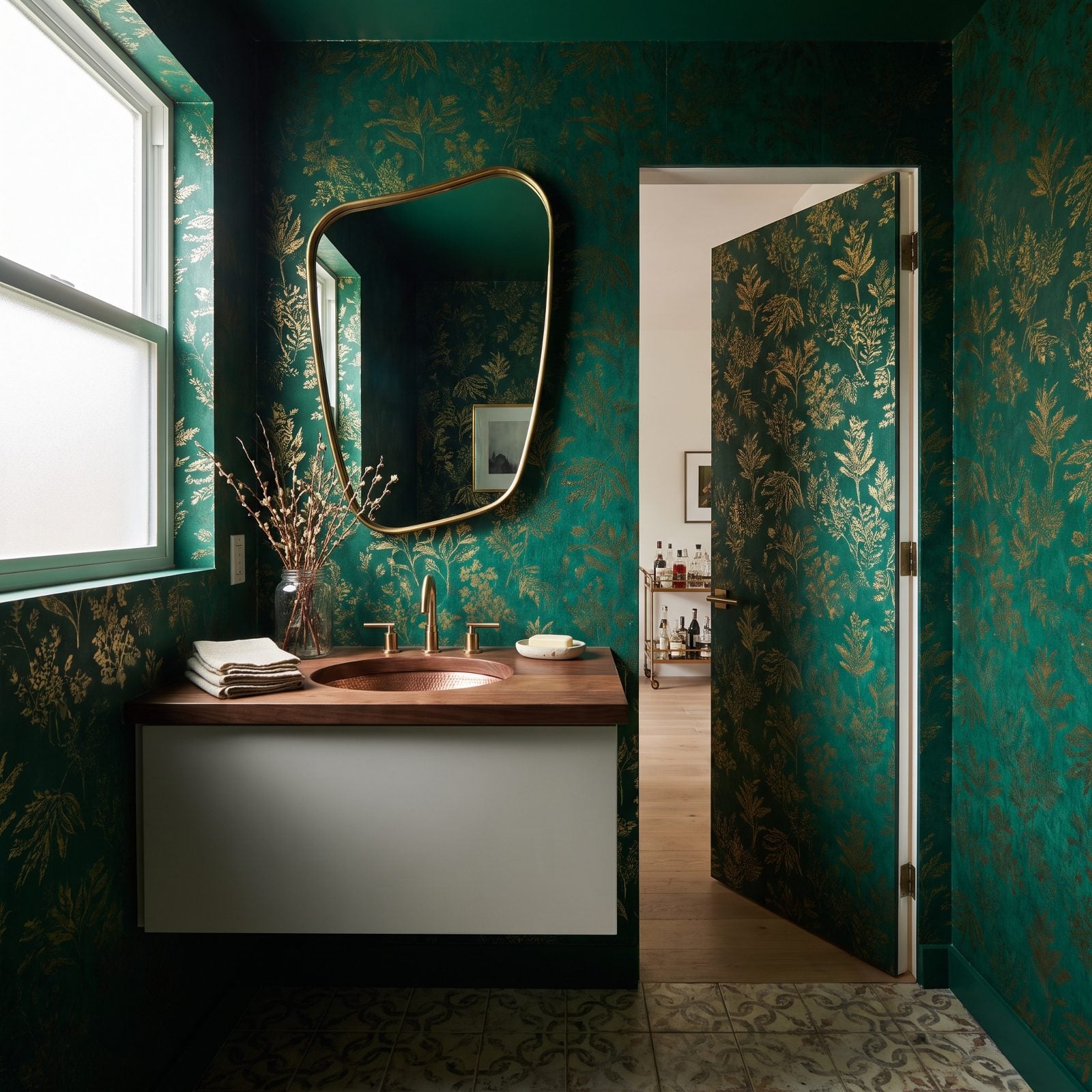 A Hidden Powder Room Near the Entertaining Areas