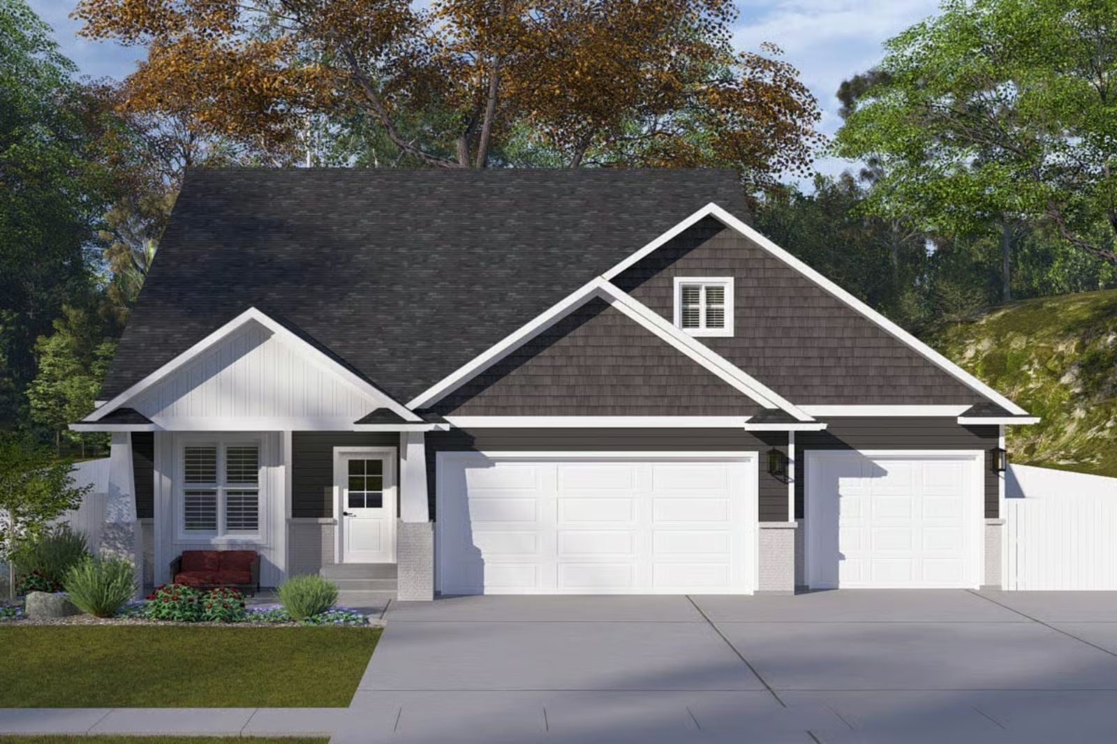 Hillside Shingle 5-Bedroom Craftsman with 3-Car Garage Designed for Families with In-Laws Who Might Be Moving In Whether You Like It or Not (Floor Plan)