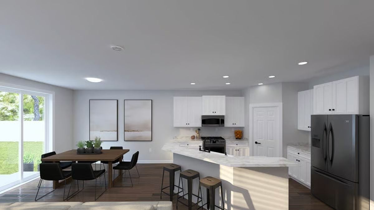 Marble Counters, Black Barstools, and a Kitchen That Knows Exactly What It Is