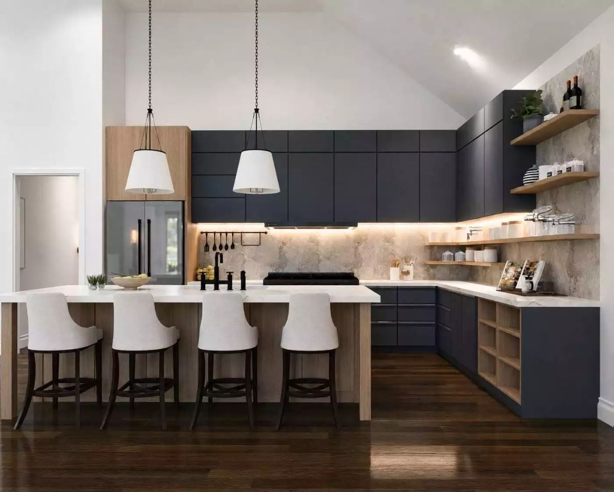Matte Navy Cabinets and an Open Shelf Wall That Actually Earns Its Place