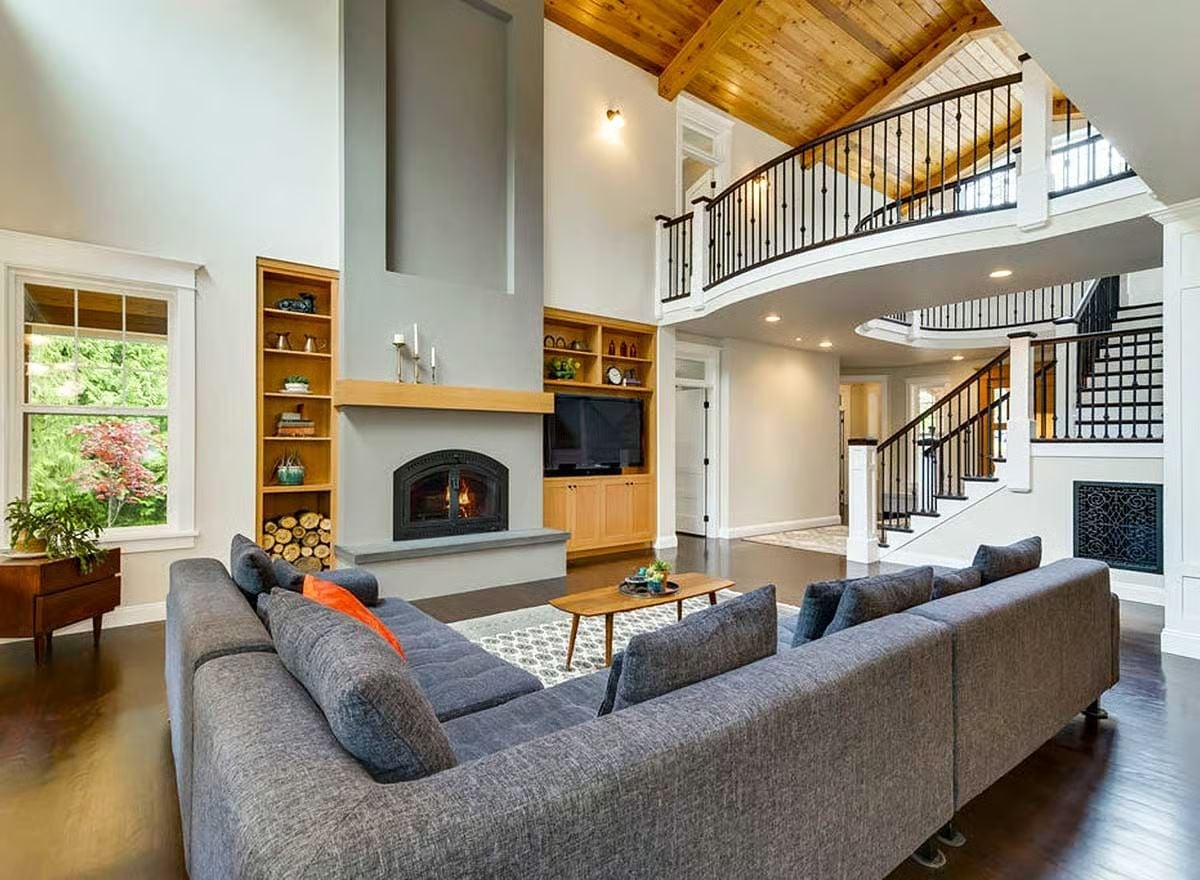 Curved Balcony Rail and a Fireplace That Actually Has Wood in It