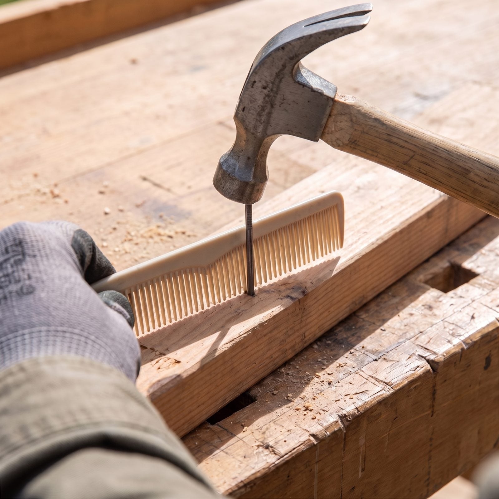Hold the Nail With a Comb So You Stop Hitting Your Thumb