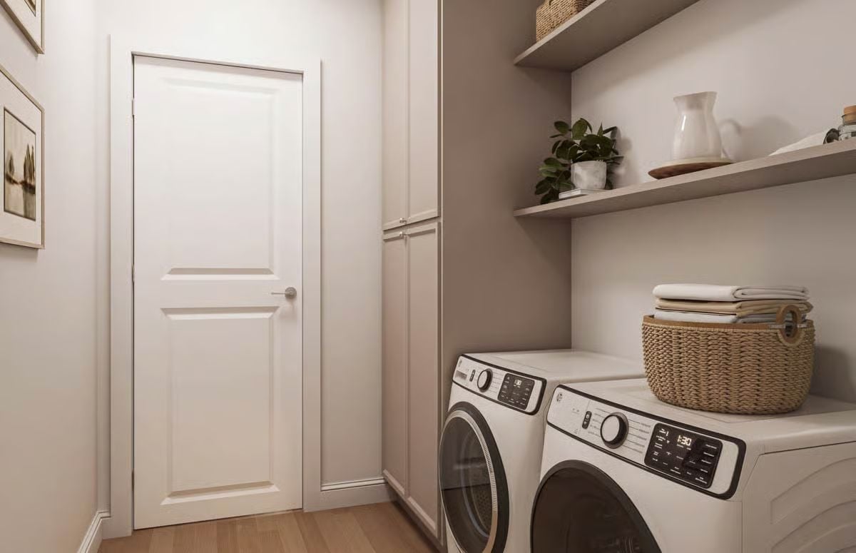 Folded Towels, a Wicker Basket, and a Laundry Room That Pulls Its Weight