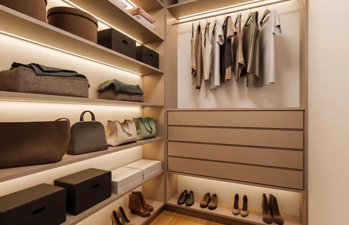 LED Strip Lighting, Handbags on Open Shelves, and Storage That Means Business