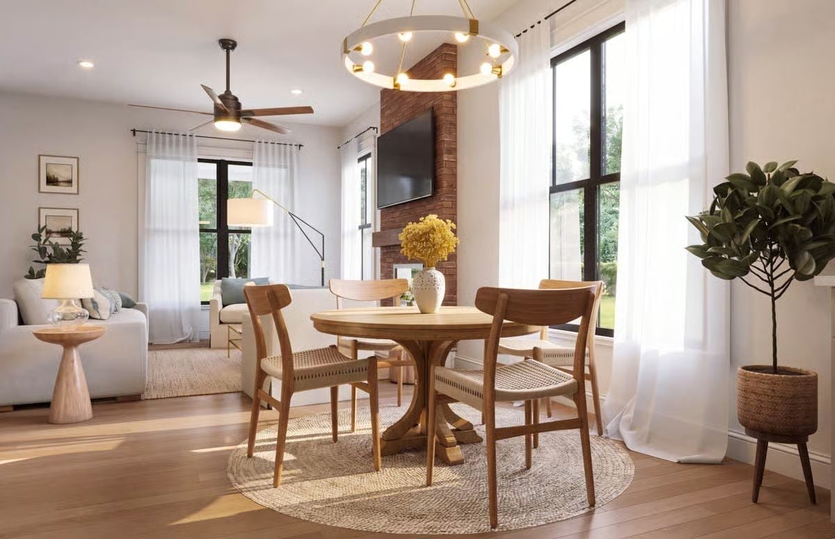 Rattan Seats, Yellow Flowers, and a Dining Room That Earns Its Keep