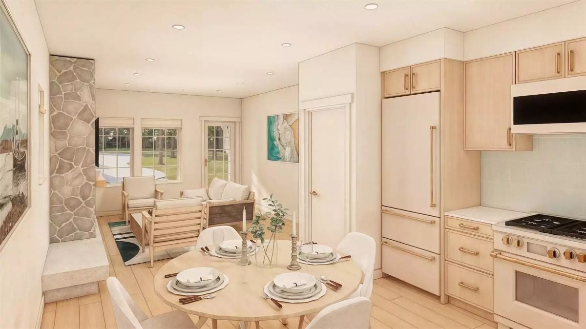 Warm Wood Cabinetry and a Round Table That Make the Kitchen Feel Like the Heart of the House