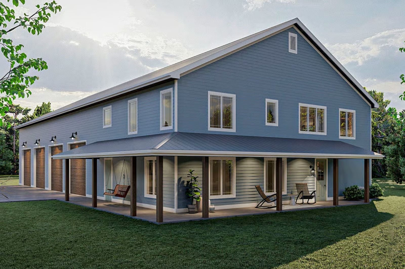 Homestead Blue 1-Bedroom Barndominium House Plan with Wraparound Porch (2,057 Sq. Ft. Floor Plan)