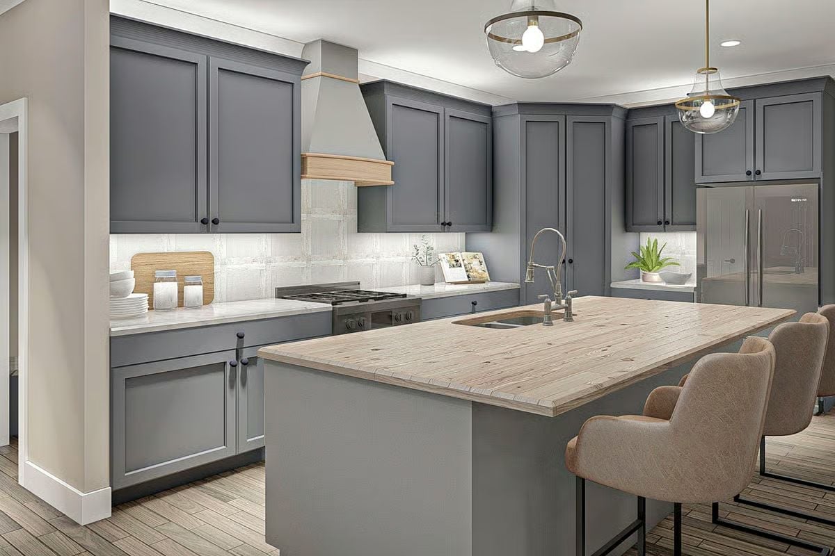 Gray Shaker Cabinets With a Wood-Top Island That Pulls Everything Together