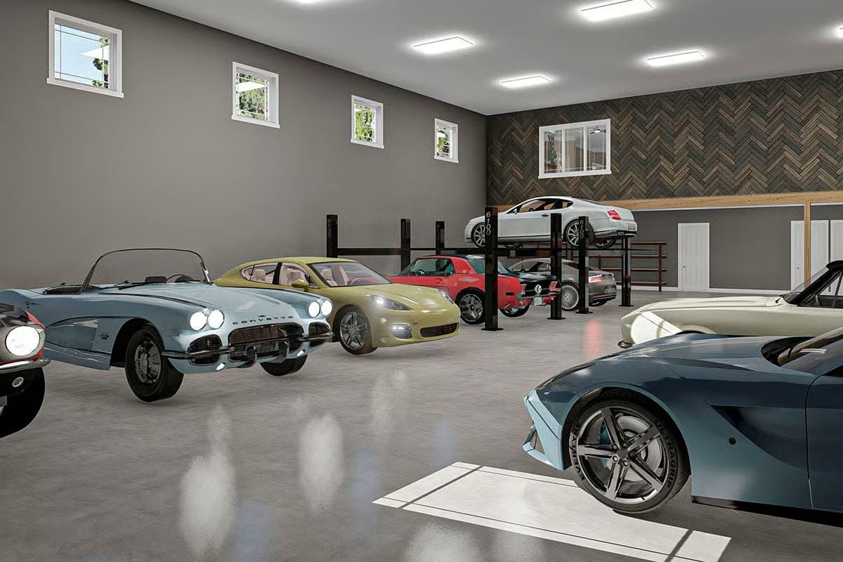 Stacked Cars and a Classic Corvette Walk Into a Dream Garage