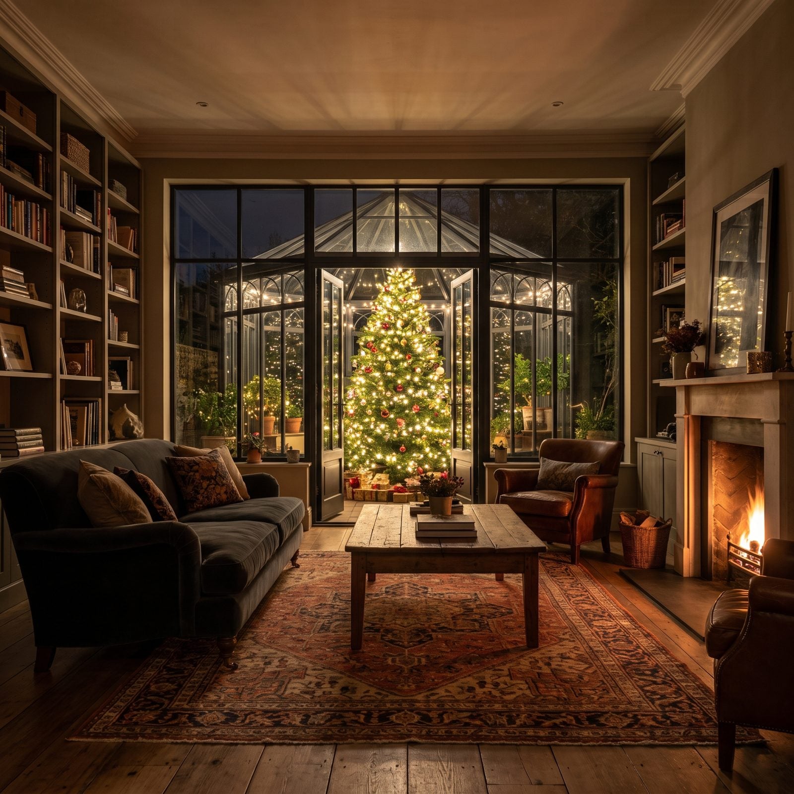 Inside a Glass-Walled Garden Room Connected to the Lounge