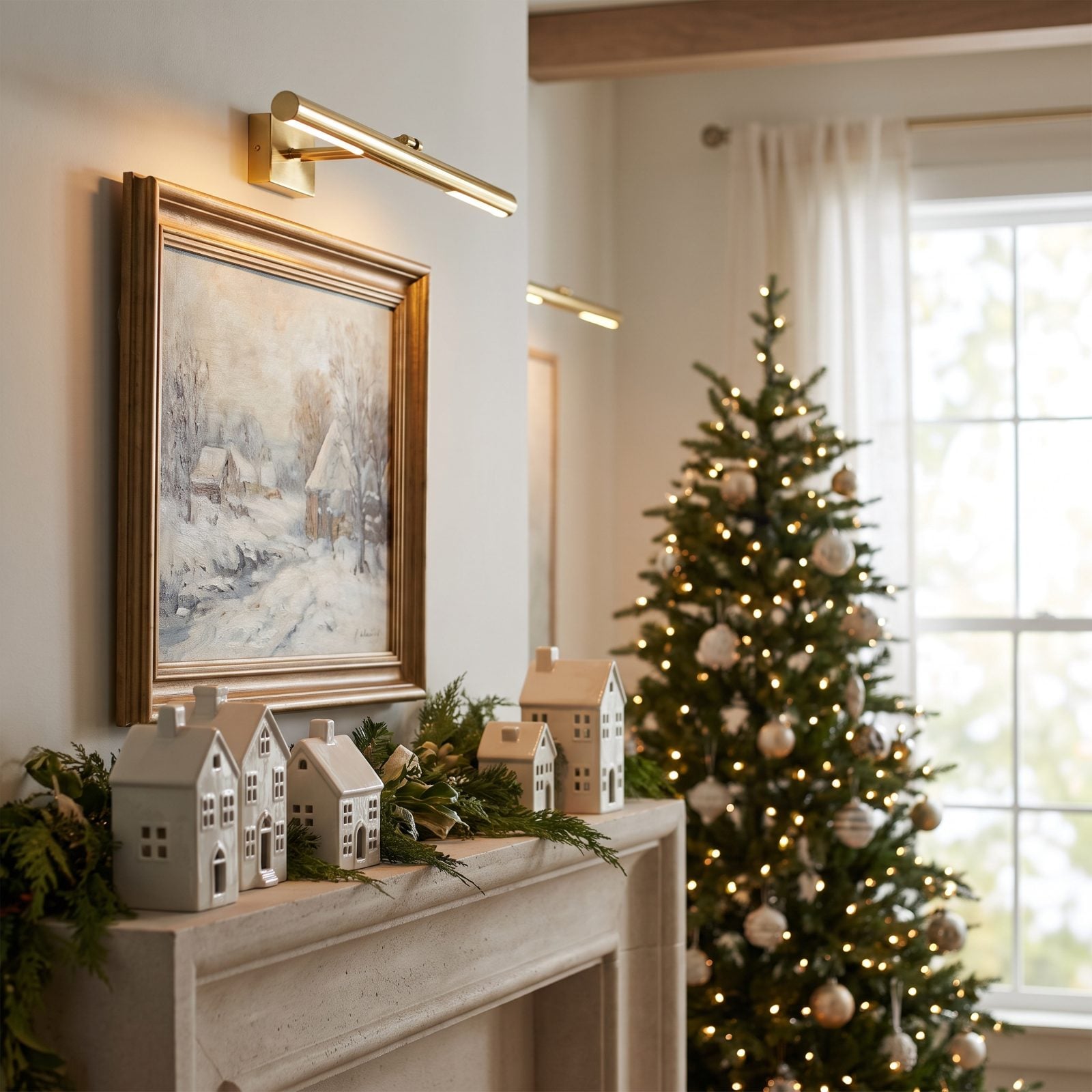 Install Picture Lights Above the Mantel Display