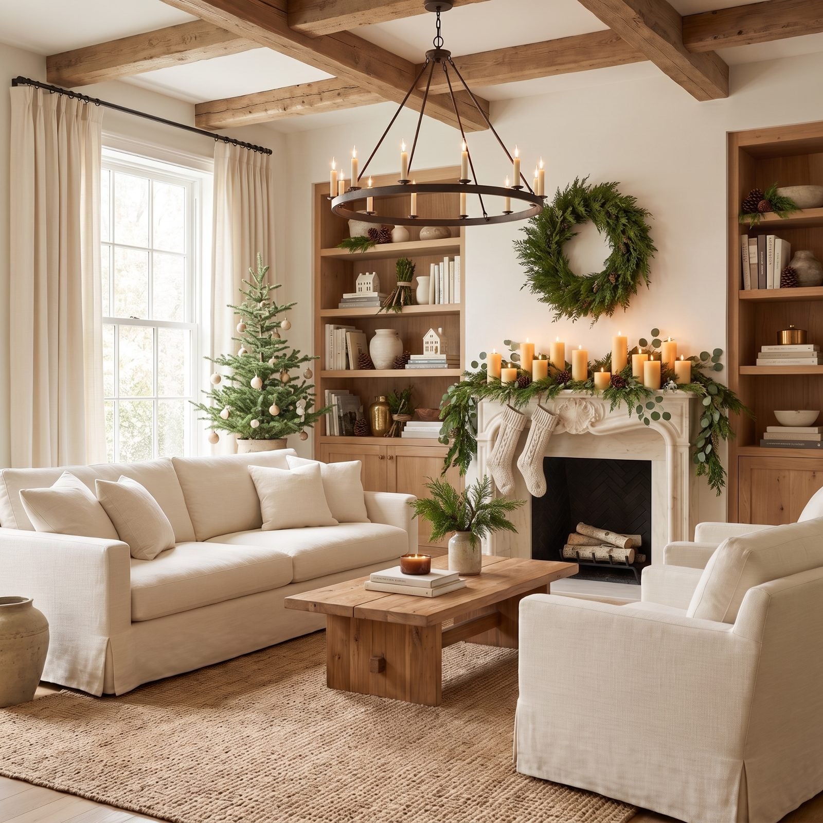 An Ivory Living Room Warmed by Cedar and Candlelight