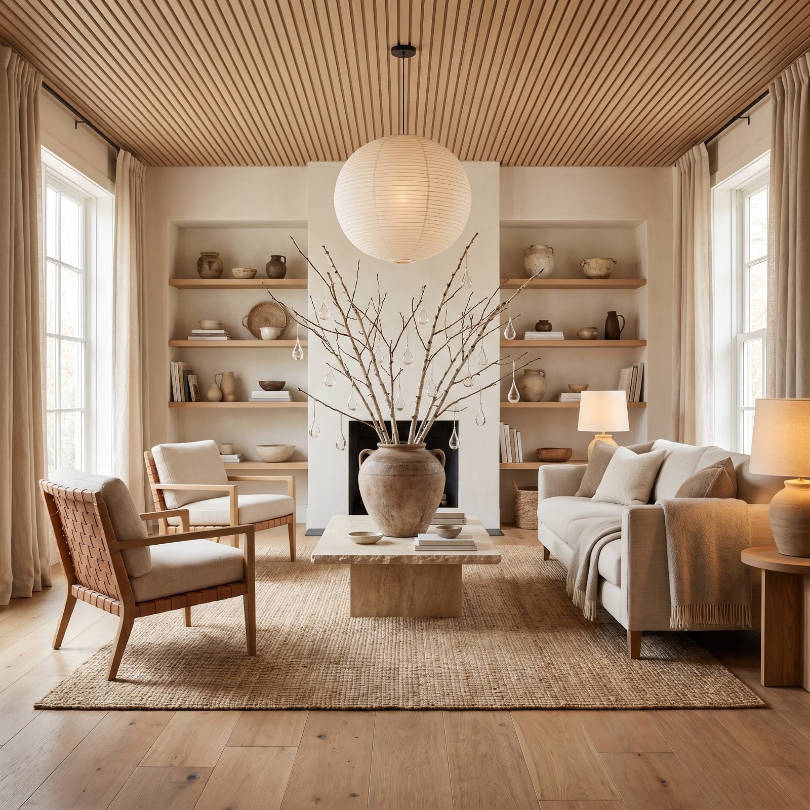 Japandi Room with a Single Branch-Style Christmas Tree