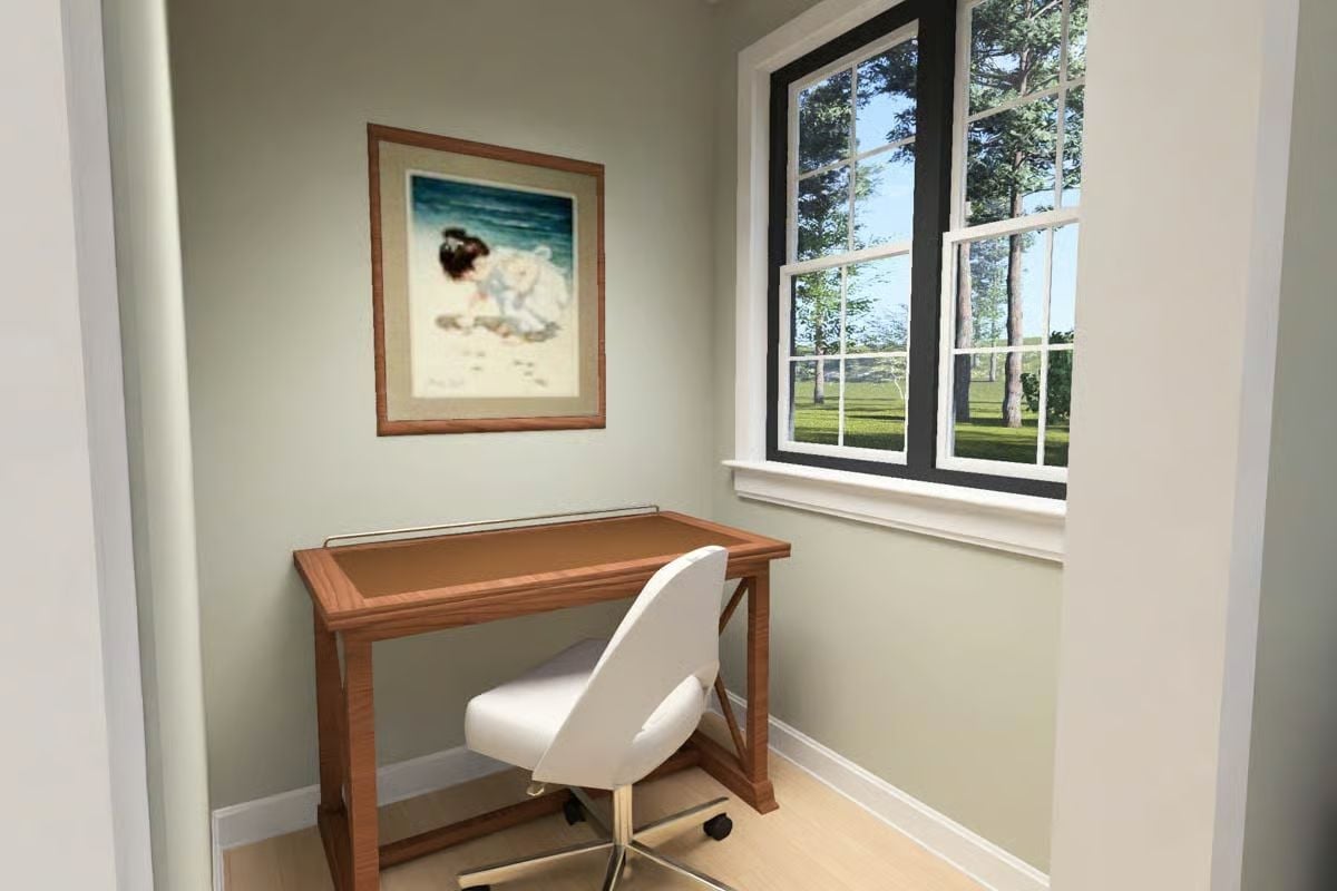 Quiet Corner Office Where the Desk Faces the Wall So Your Eyes Can Wander Right