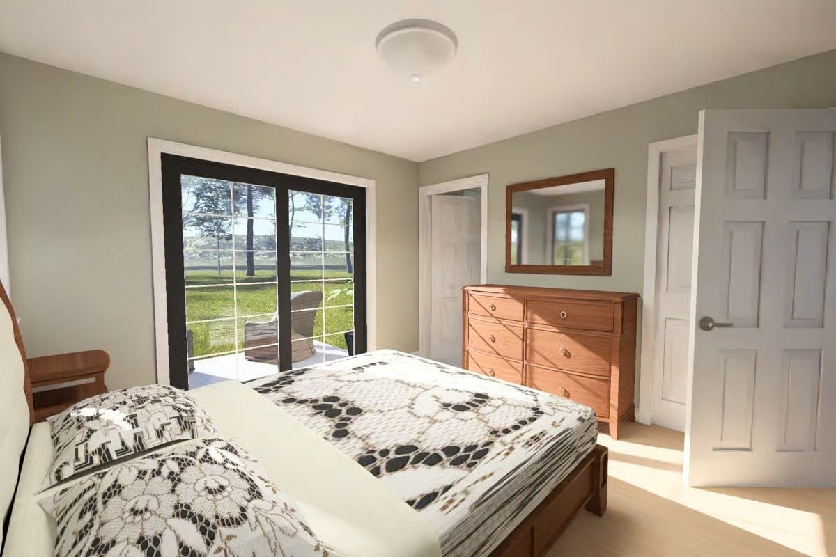 Sliding Glass Doors Off the Bedroom Make the Backyard Feel Like Part of the Deal