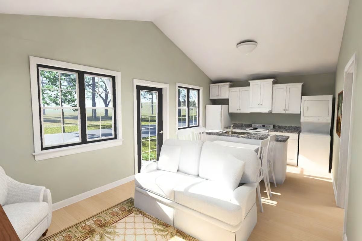 Vaulted Great Room Where the Kitchen and Living Space Share One Good Idea