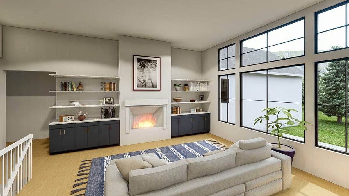 Built-In Shelves, Dark Cabinets, and a Fireplace That Actually Anchors the Room