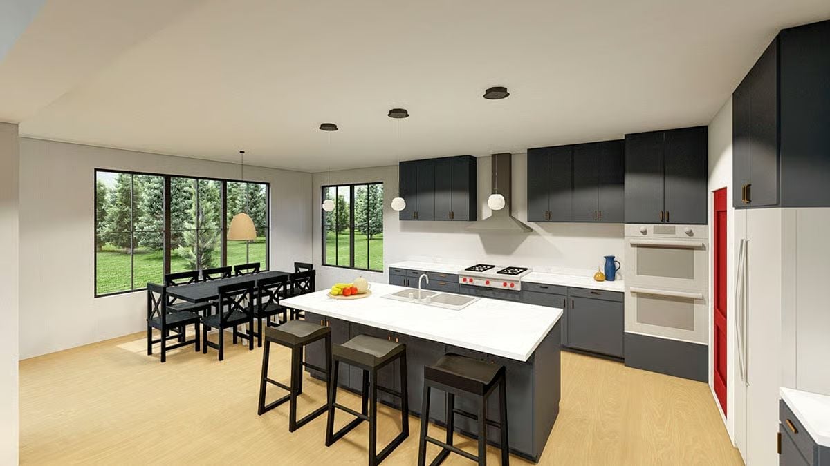 Dark Cabinets, White Counters, and Four Barstools That Mean Business