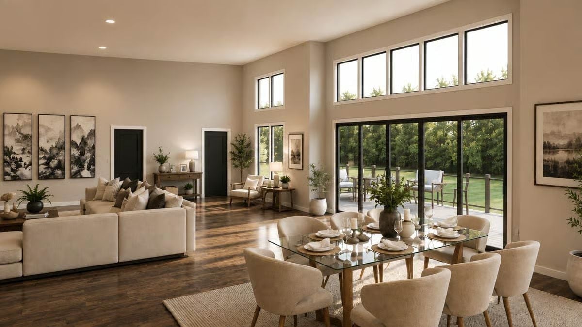 Clerestory Windows and a Glass Dining Table Pull the Outside In Without Trying