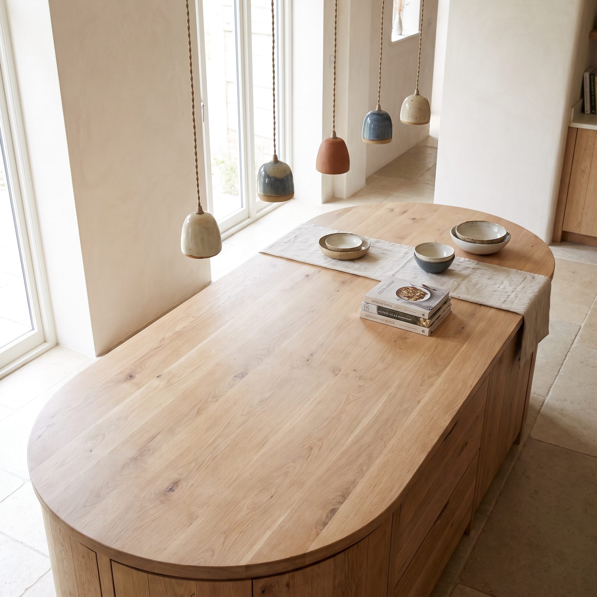 Kidney-Shaped Island With an Asymmetric Stoneware Cluster