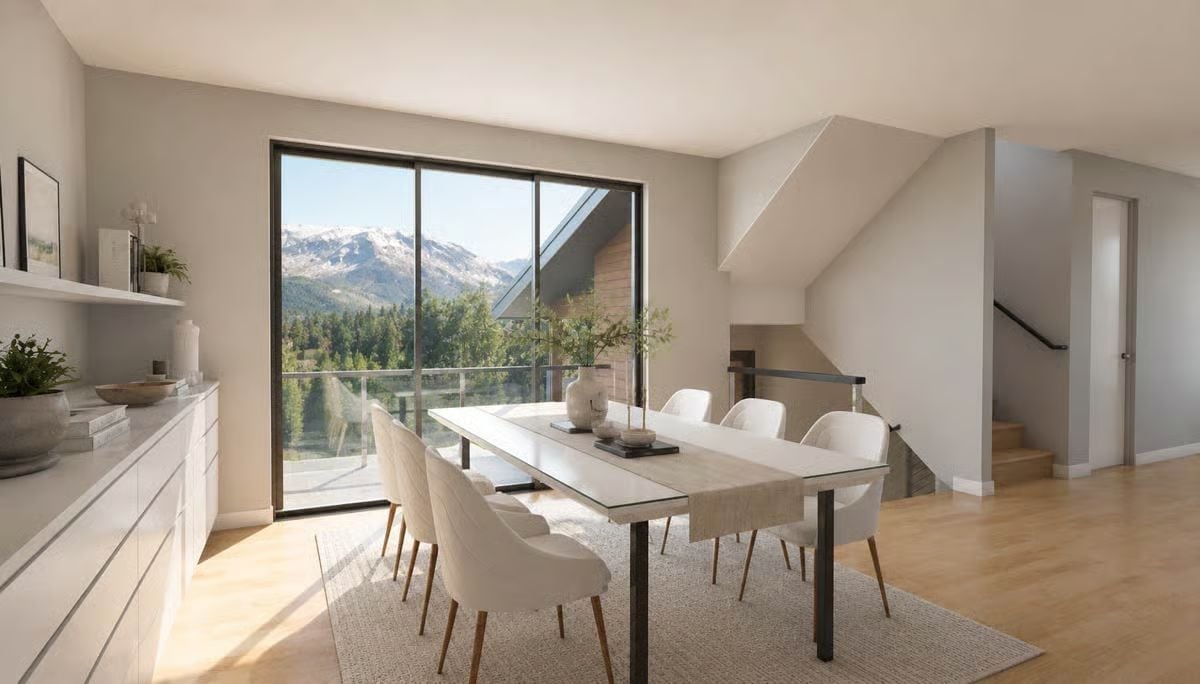 Snow-Capped Views Through Sliding Glass Make Lunch Feel Like a Reward