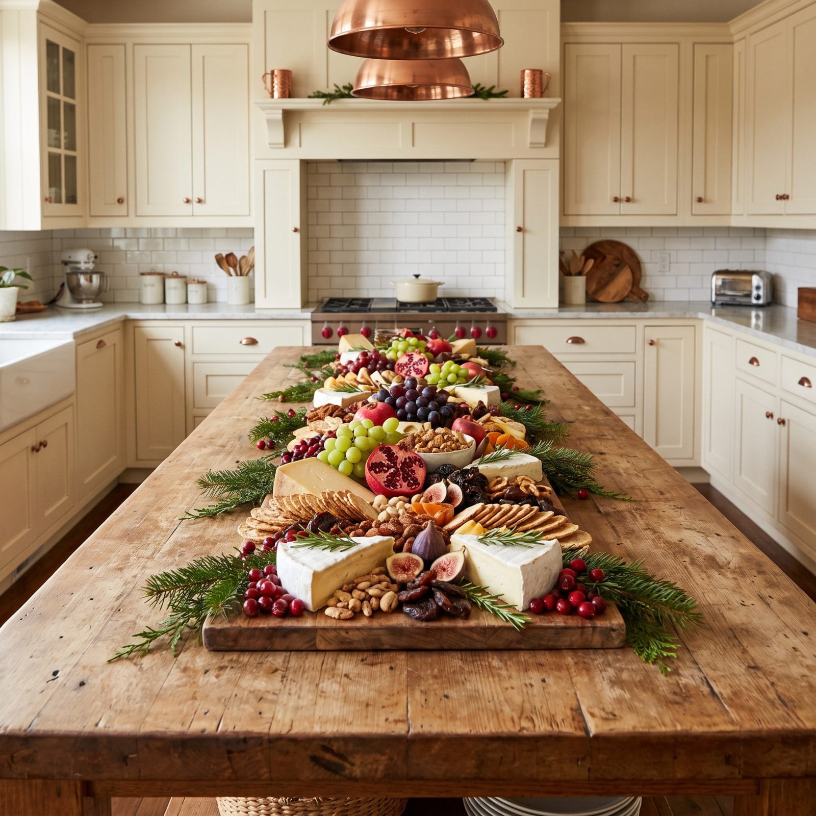 A Kitchen Island Crowned by an Edible Christmas Centerpiece