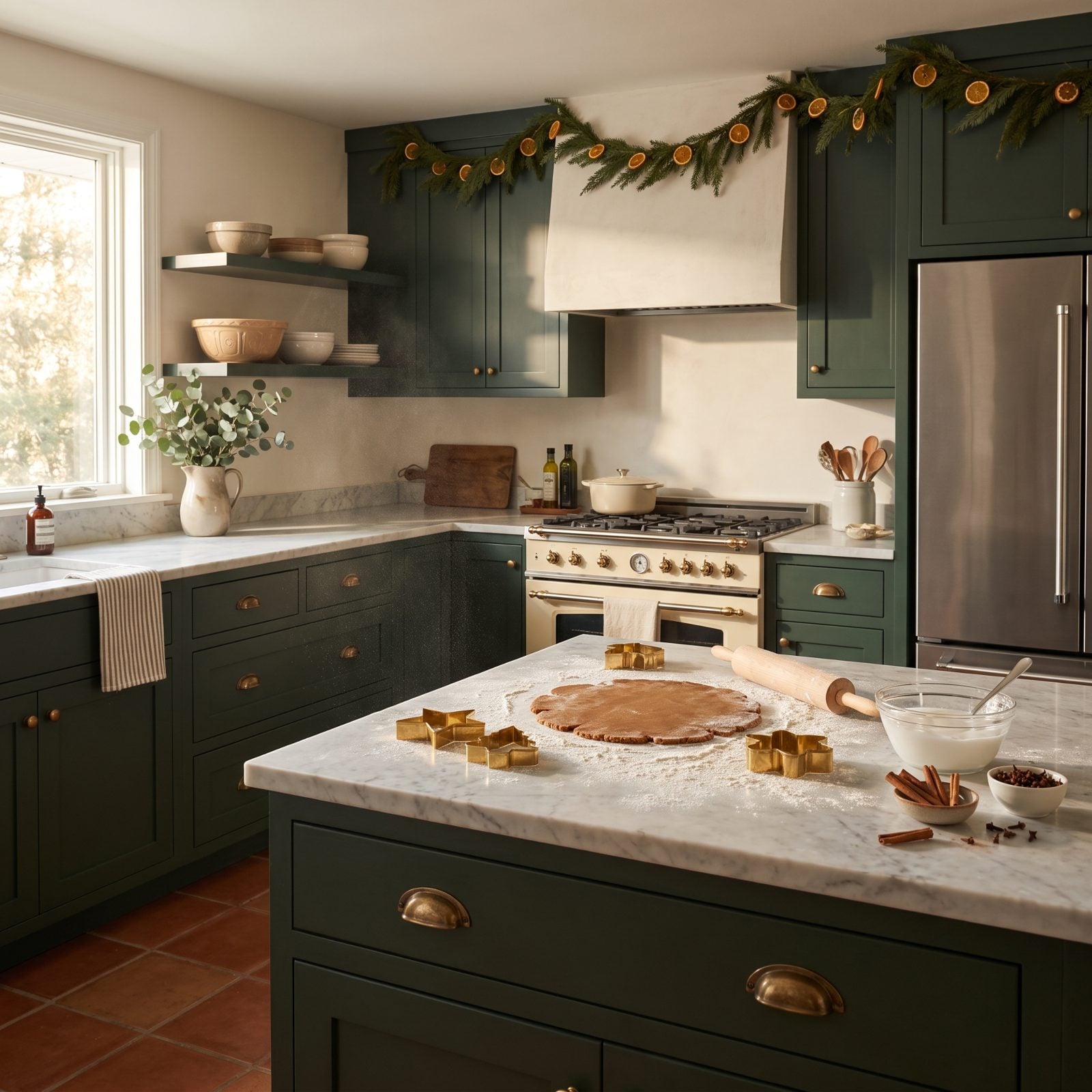 A Kitchen Island Prepared for Gingerbread Baking