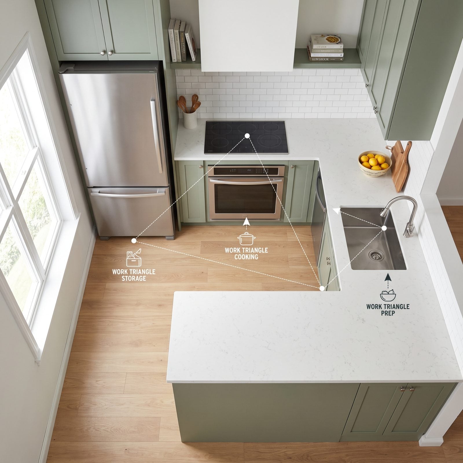 A Kitchen Organized Around an Efficient Work Triangle