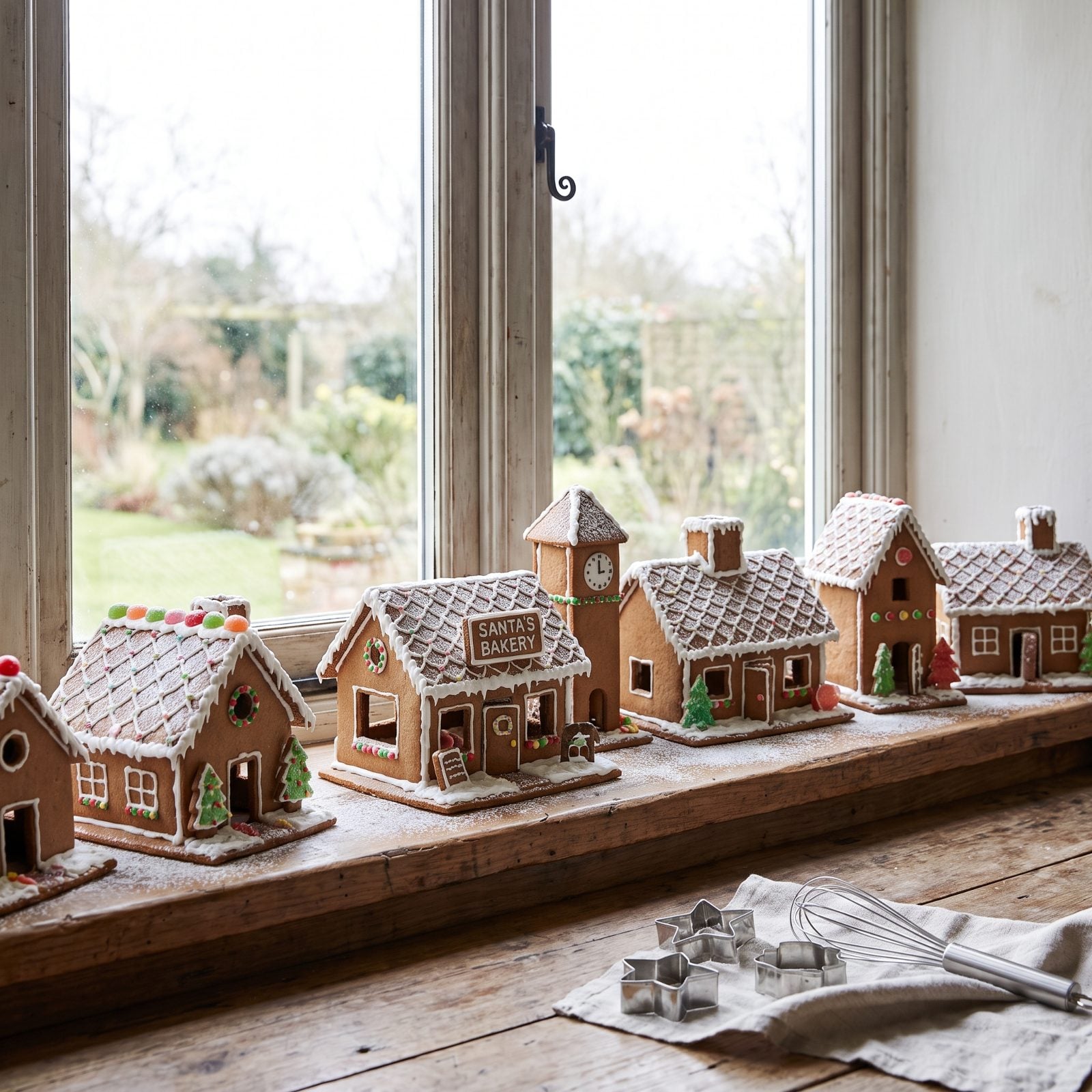 A Kitchen Window Framing a Gingerbread Streetscape
