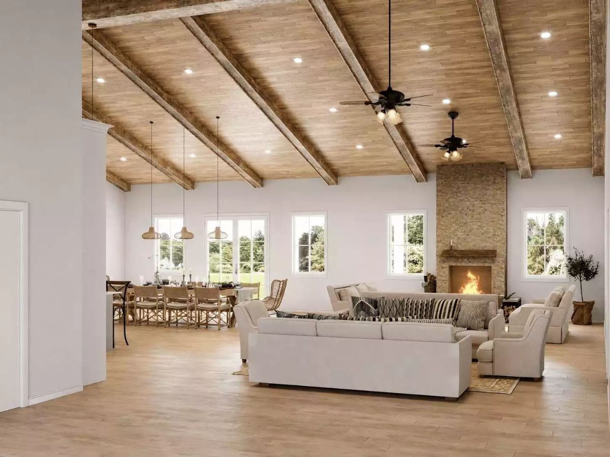 Exposed Beams, a Stone Fireplace, and Enough Seating for Everyone You Know