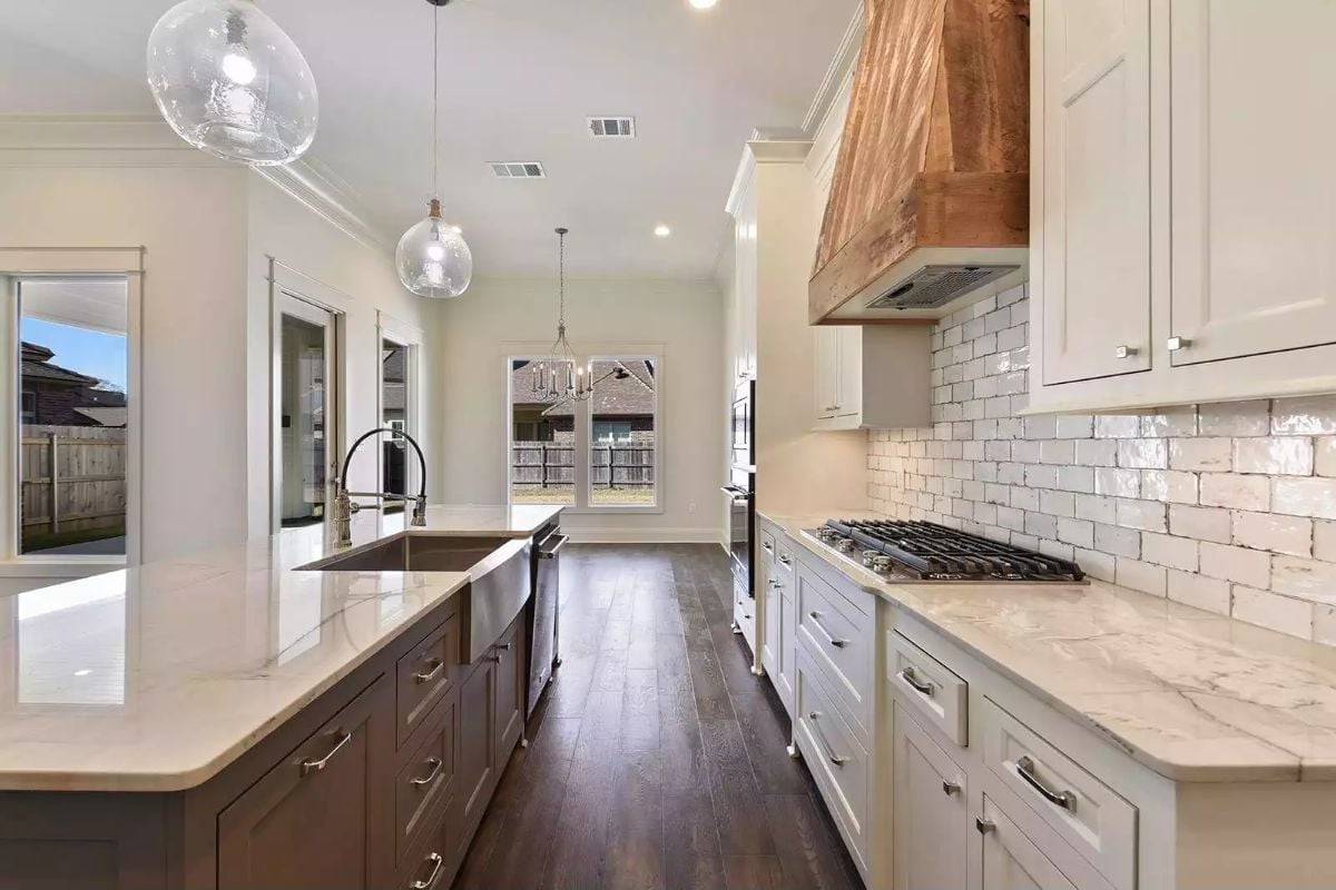 Reclaimed Wood Hood in a White Kitchen That Knows Exactly What It's Doing