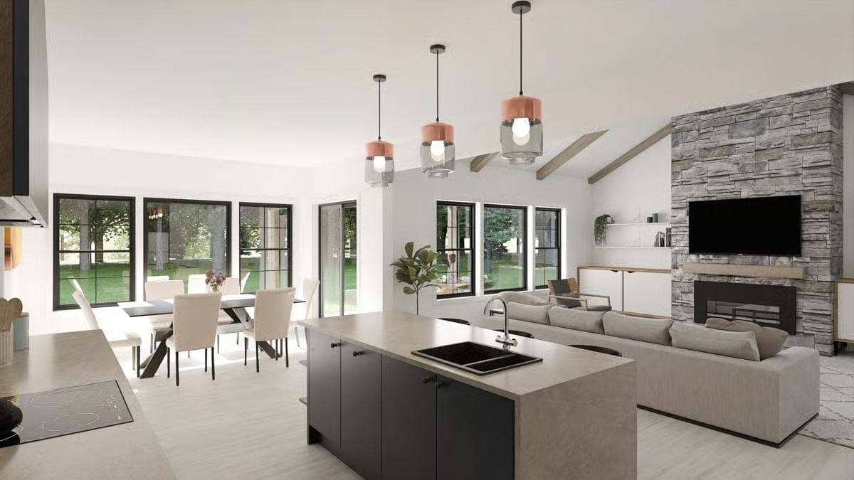 Copper Pendants Over a Dark Island Pull the Whole Room Into Focus