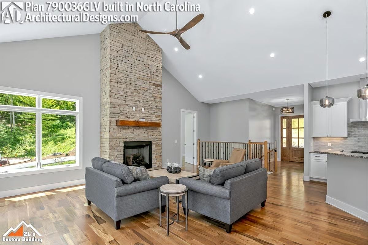 Floor-to-Ceiling Stone Fireplace Built for Mountain Living