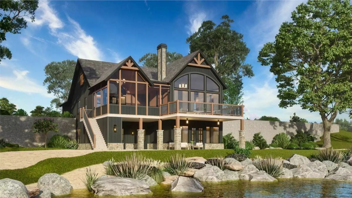 Lakefront Craftsman Rear Elevation Built Around the View