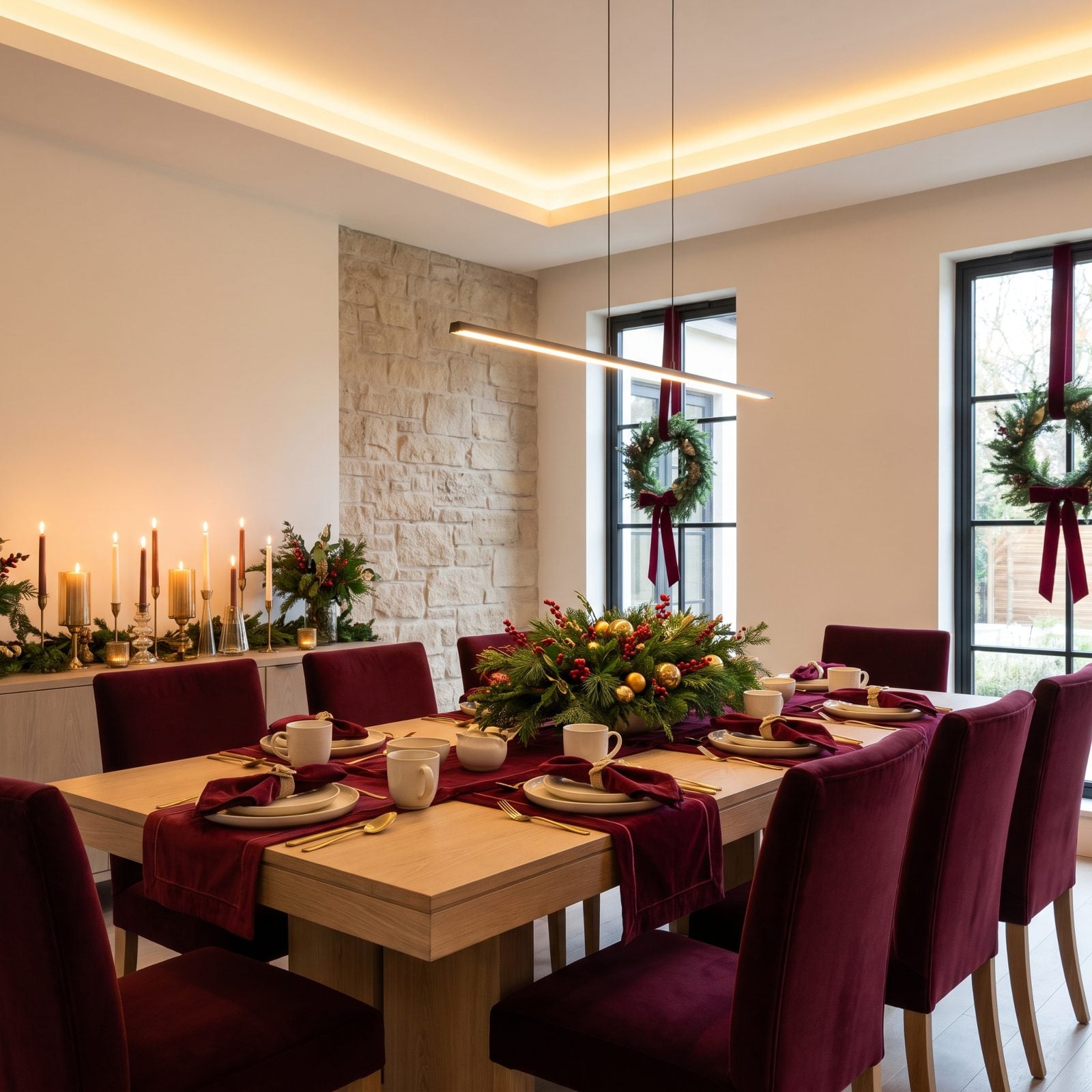 Layers of Burgundy Velvet in a Victorian Dining Room