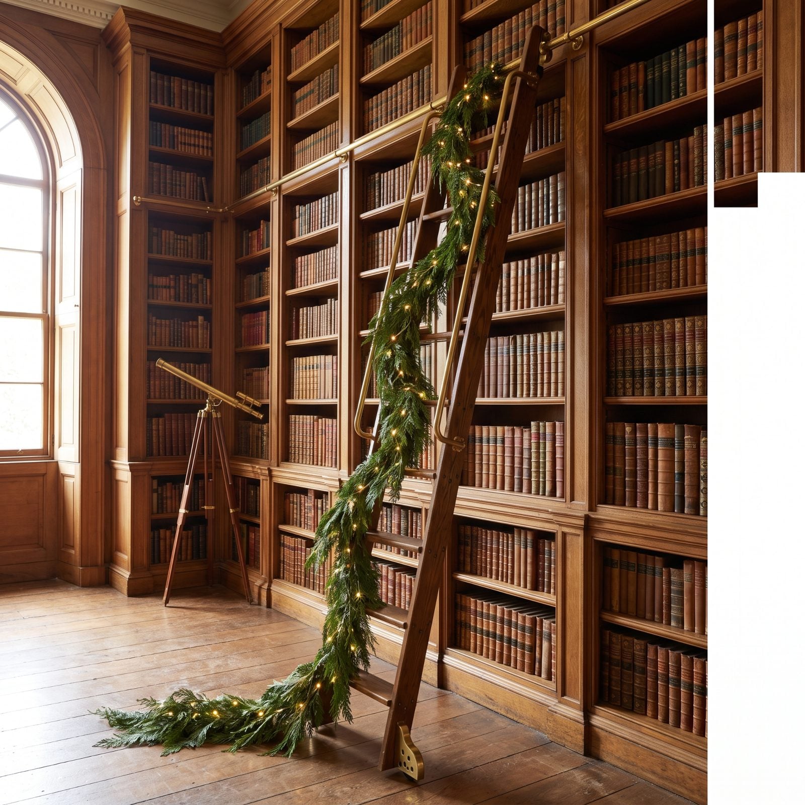A Library Ladder Cascading With Greenery