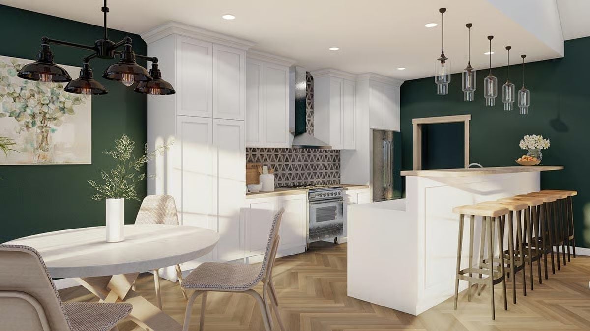 Forest Green Walls and a Kitchen That Actually Invites You to Sit Down